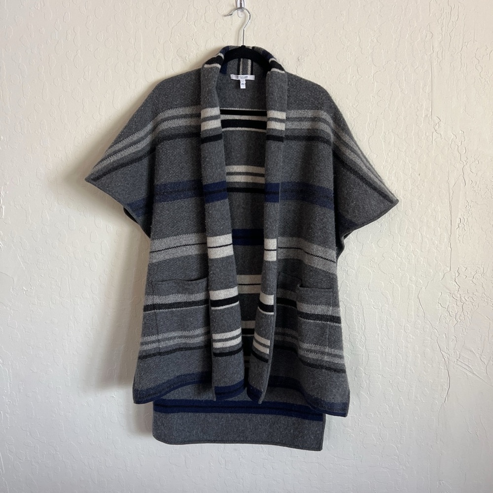 Derek Lam 10 Crosby Blanket Wool Short Sleeve Cardigan Large Gray Stripes Spring